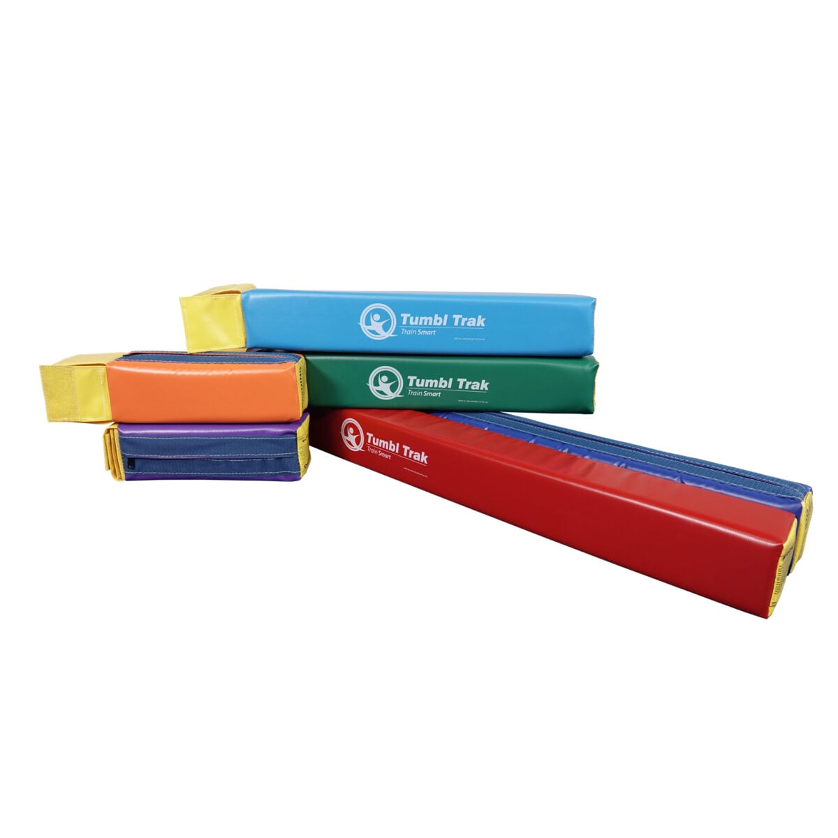 A photo showing 6 Fun Sticks of multiple sizes and colors, stacked.