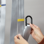 Closeup photo of the carabiner at the end of a Laser Balance Beam Hammock suspension strap.